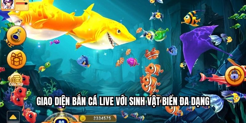 विविध समुद्री जीवों के साथ लाइव फिश हंटर का इंटरफ़ेस